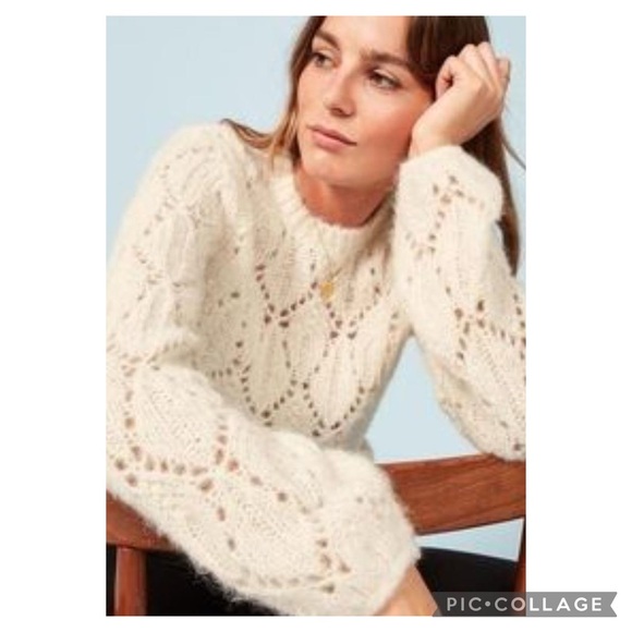 Reformation Jessie Pointelle Alpaca Ivory Crewneck Sweater Size Medium - Picture 12 of 13